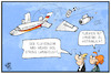 Cartoon: Flugverkehr (small) by Kostas Koufogiorgos tagged karikatur,koufogiorgos,illustration,cartoon,flugzeug,flugverkehr,regierungsflieger,defekt,panne,streik,transport