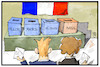 Cartoon: Frankreich wählt (small) by Kostas Koufogiorgos tagged karikatur,koufogiorgos,illustration,cartoon,macron,fillon,lepen,melenchon,kandidat,wahl,hass,frankreich,abstimmung,wahlurne,demokratie,wahllokal