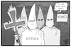 Cartoon: Fremdenfeindlichkeit (small) by Kostas Koufogiorgos tagged karikatur,koufogiorgos,illustration,cartoon,kkk,ausländer,chemnitz,demonstration,rechtsextremismus,neonazi