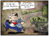 Cartoon: Hollande und Le Pen (small) by Kostas Koufogiorgos tagged karikatur,koufogiorgos,cartoon,illustration,hollande,le,pen,marie,frankreich,europawahl,jagd,frauentyp,frau,panzer,politik,präsident