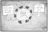 Cartoon: König Corona (small) by Kostas Koufogiorgos tagged karikatur,koufogiorgos,illustration,cartoon,corona,koenig,spahn,parlament,pandemie,virus,herrschaft,regierung