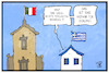 Cartoon: Neue Regierung in Italien (small) by Kostas Koufogiorgos tagged karikatur,koufogiorgos,illustration,cartoon,italien,griechenland,regierung,haus,populisten,rechts,links,lega,stella,sterne,syriza,anel,europa,gefahr