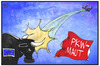 Cartoon: PKW-Maut (small) by Kostas Koufogiorgos tagged karikatur,koufogiorgos,illustration,cartoon,pkw,maut,eu,europa,dobrindt,stier,tuch,klage,politik,verkehr,abgabe,niederlage,verfahren
