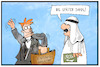 Cartoon: Rüstungsexporte (small) by Kostas Koufogiorgos tagged karikatur,koufogiorgos,cartoon,saudi,arabien,wirtschaft,rüstung,scheich,geschäft