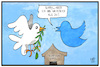 Cartoon: Trump-Kim-Gipfel (small) by Kostas Koufogiorgos tagged karikatur koufogiorgos illustration cartoon trump kim nordkorea usa treffen gipfel friedenstaube twitter vogel nachrichtendienst internet