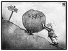 Cartoon: Ukraine-Konflikt (small) by Kostas Koufogiorgos tagged karikatur,koufogiorgos,illustration,cartoon,ukraine,krieg,bürgerkrieg,sisyphos,stein,berg,diplomatie,politik,konflikt