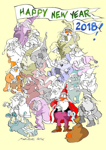 Cartoon: Happy New Year 2018! (medium) by Marlene Pohle tagged weihnachtsmann,mobiltelefone,zerstreutheit,verspätung