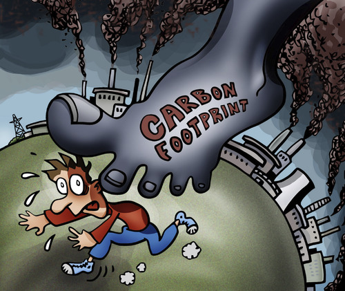 Cartoon: Carbon foot print (medium) by illustrator tagged carbor,foot,print,environment,pollution,scare,danger,smog,smoke,industry,threat,contaminants,harm,climate,change,ecosystem,acid,rain,emission,exhaust,chimney
