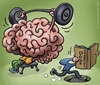Cartoon: brains versus management books (small) by illustrator tagged management manager brain power lift push fall heavy mad blind books info satire cartoon