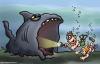 Cartoon: Safe inside (small) by illustrator tagged shark,swim,swimmers,dive,divers,torch,refuge,explore,cartoon,welleman,
