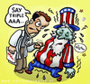 Cartoon: Uncle Sam getting sick (small) by illustrator tagged crisis,financial,debt,uncle,sam,sick,triple,status,ill,usa,united,states,economy,worthiness