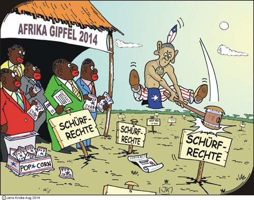 Cartoon: Afrikagipfel (medium) by JotKa tagged ölreserven,gasreserven,öllagerstätten,erzlager,gasvorkommen,ölvorkommem,verträge,abbaurechte,schürfrechte,bodenschätze,zusammenarbeit,wirtschaft,abkommen,usa,afrika,gipfeltreffen,afrikagipfel