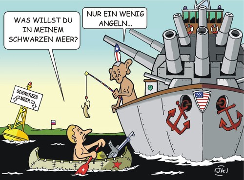 Cartoon: Angler (medium) by JotKa tagged nato,russland,ukraine,ukrainekrise,krim,schwarzes,meer,flotte,manöver,schiffe,kriegsschiffe,eu,putin,obama,usa,politik,militär,us,navy,nato,russland,ukraine,ukrainekrise,krim,schwarzes,meer,flotte,manöver,schiffe,kriegsschiffe,eu,putin,obama,usa,politik,militär,us,navy