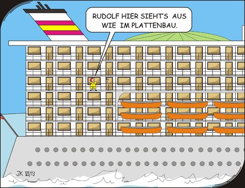 Cartoon: Kreuzfahrt 2 (medium) by JotKa tagged urlaub,reisen,ferien,schiffe,service,luxus,kreuzfahrt,unterhaltung,frust,ärger,beziehungen,plattenbau,wohnsilo,einheitsbauten