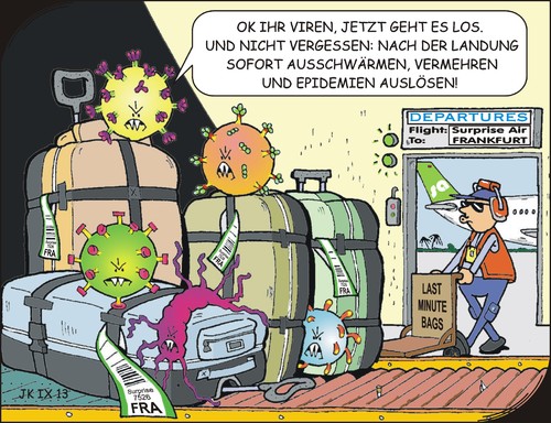 Cartoon: Reisezeit (medium) by JotKa tagged urlaub,reisen,fernreisen,tropen,hygiene,krankheiten,viren,bakterien,seuche