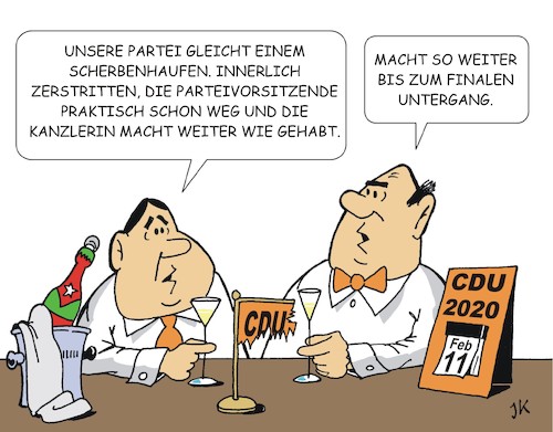 Cartoon: Scherbenhaufen (medium) by JotKa tagged cdu,partei,krise,scherbehaufen,akk,merkelkanzlerin,parteivorsitz,rechter,flügel,linker,werte,union,thüringenwahl,scherbenhaufen,untergang,neuwahlen,groko,plitiker,parteien,demokratrie,cdu,partei,krise,scherbehaufen,akk,merkelkanzlerin,parteivorsitz,rechter,flügel,linker,werte,union,thüringenwahl,scherbenhaufen,untergang,neuwahlen,groko,plitiker,parteien,demokratrie