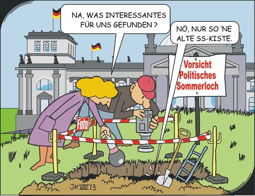 Cartoon: Sommerfunde (medium) by JotKa tagged fernsehen,sauregurkenzeit,altmaterial,derrick,ss,kiste,medien,presse,flaute,sommer
