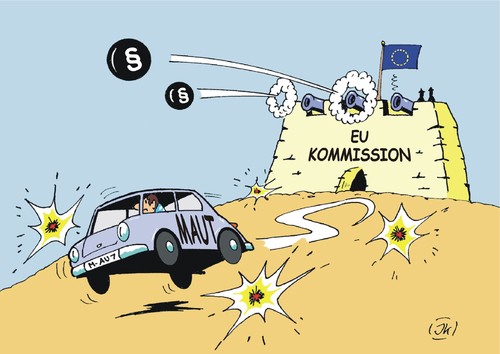 Cartoon: Unter Beschuss (medium) by JotKa tagged stop,mautgebühr,gerichtshof,europäischer,infrastuktur,steuer,pkw,verkehrsministerium,verkehrsminister,brüssel,dobrindt,eugh,kommission,eu,eukommission,pkwmaut,maut,maut,pkwmaut,eukommission,eu,kommission,eugh,dobrindt,brüssel,verkehrsminister,verkehrsministerium,pkw,steuer,infrastuktur,europäischer,gerichtshof,mautgebühr,stop