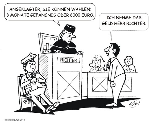 Cartoon: Entweder oder (medium) by JotKa tagged gericht,gerichtsdiener,richter,angeklagter,verteidigung,verteidiger,täter,strafe,urteil,gefängnis,geldstrafe,schöffen,schöffengericht,justiz,gerechtigkeit,rechtsprechung