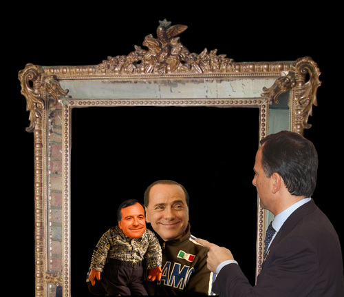 Cartoon: Riflessioni del Ministro (medium) by azamponi tagged frattini,berlusconi,foreign,policy,italy