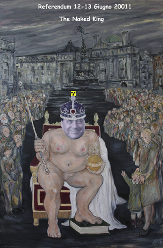 Cartoon: The Naked King (medium) by azamponi tagged berlusconi,nuclear,energy,water
