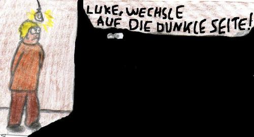 Cartoon: Luke Skywalker (medium) by Salatdressing tagged luke,skywalker,schwarz,licht,dunkel,seite,raum,lampe,kleidung,augen,birne,glühbirne,star,wars,starwars,teil4,teil5,teil6,krieg,der,sterne