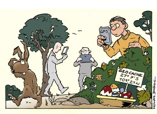 Cartoon: Geocache (medium) by Micha Strahl tagged micha,strahl,ostern,ostereier,ostereiersuche,geocache,geocaching,micha,strahl,ostern,ostereier,ostereiersuche,geocache,geocaching