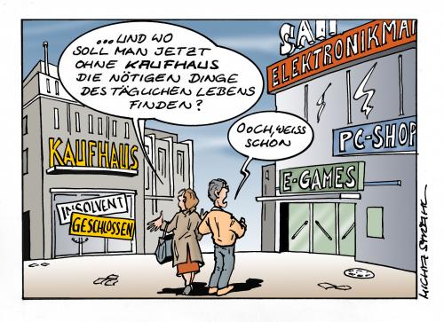 Cartoon: Kaufhaus (medium) by Micha Strahl tagged micha,strahl,hertie,karstadt,insolvenz,arcandor,kaufhaus,pleite,shoppen,hertie,karstadt,insolvenz,arcandor,kaufhaus,pleite,shoppen,bankrott,finanzen,wirtschaftskrise,einkaufen,konsum,kaufen,handel,verkauf,geschlossen