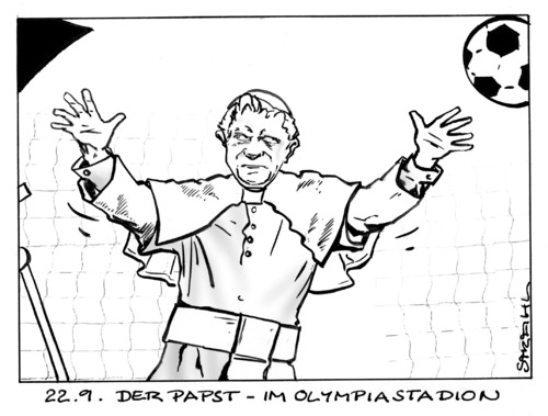 Cartoon: Papst im Olympiastadion (medium) by Micha Strahl tagged micha,strahl,papst,berlinbesuch,olympiastadion,papst,berlin,besuch,olympiastadion