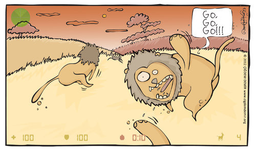 Cartoon: GO GO GO!!! (medium) by CIGDEM DEMIR tagged go,strike,counter,lion