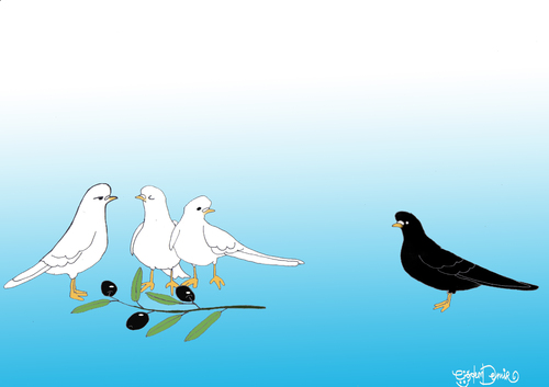 Cartoon: Racism and Peace (medium) by CIGDEM DEMIR tagged racism,peace,pigeon,olive