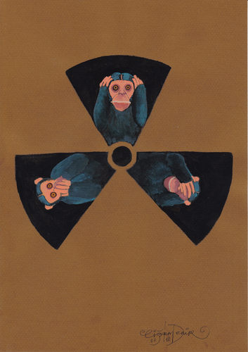 Cartoon: Three Monkeys (medium) by CIGDEM DEMIR tagged cigdem,demir,art,cartoon,caricature,radiation,three,monkeys,symbol
