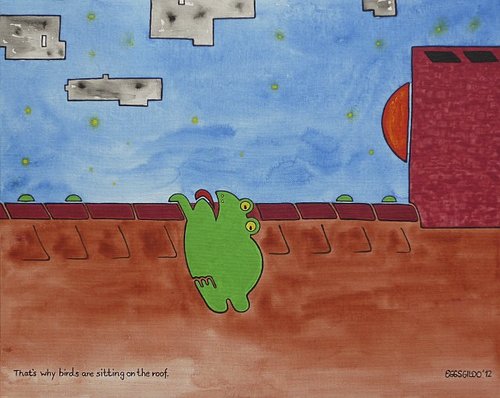 Cartoon: Darum sitzen Vögel auf dem Dach (medium) by Eggs Gildo tagged frog,frogs,frosch,frösche,am,fröschesten
