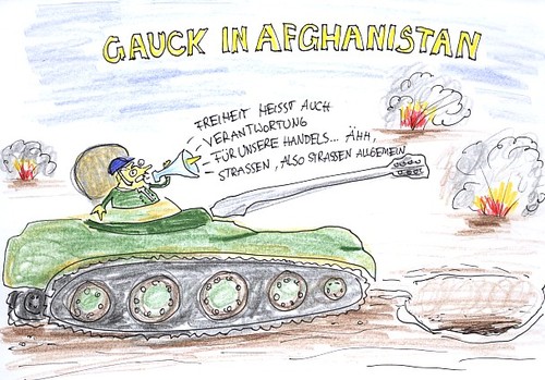 Cartoon: Gauck in Afghanistan (medium) by Eggs Gildo tagged bundespräsident,gauck,freiheit,verantwortung,handelswege