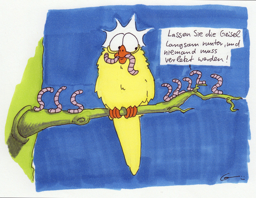 Cartoon: Ausnahmezustand (medium) by bertgronewold tagged wurm,vogel,geisel