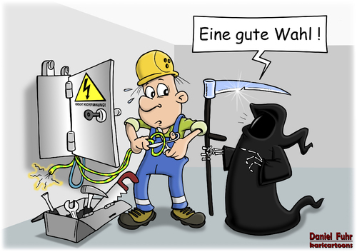 Cartoon: Gute Wahl (medium) by karicartoons tagged arbeitsunfall,bau,bauen,baustelle,cartoon,elektrik,elektriker,hochspannung,humor,kabel,leichtsinn,lustig,schlechter,schwarzer,sensenmann,strom,tod,unfall,handwerk,handwerker,ausbildung,fachkraft,fachkräfte,hobby,heimwerker,elektrizität,arbeitsunfall,bau,bauen,baustelle,cartoon,elektrik,elektriker,hochspannung,humor,kabel,leichtsinn,lustig,schlechter,schwarzer,sensenmann,strom,tod,unfall,handwerk,handwerker,ausbildung,fachkraft,fachkräfte,hobby,heimwerker,elektrizität