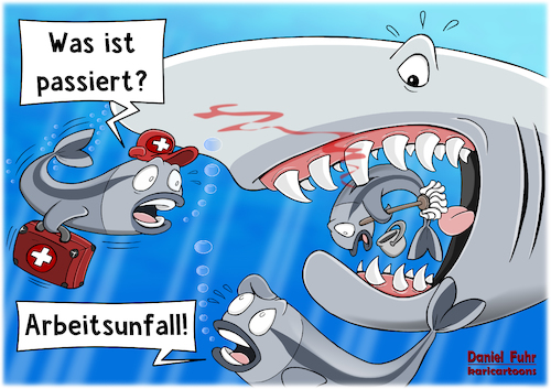 Cartoon: Putzerfisch Arbeitsunfall (medium) by karicartoons tagged fische,meer,hai,putzerfische,arbeit,job,putzen,reinigen,arbeitswelt,arbeitsplatz,gefahr,gefährlich,verletzung,arzt,notarzt,behandlung,notfall,unfall,arbeitsunfall,sicherheit,haifischzähne,fische,meer,hai,putzerfische,arbeit,job,putzen,reinigen,arbeitswelt,arbeitsplatz,gefahr,gefährlich,verletzung,arzt,notarzt,behandlung,notfall,unfall,arbeitsunfall,sicherheit,haifischzähne