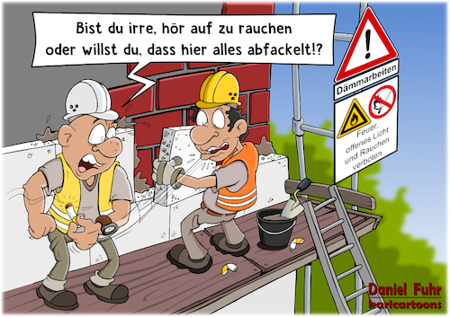 Cartoon: Vorsicht Dämmarbeiten (medium) by karicartoons tagged arbeit,bau,baustelle,bautechnik,branntgefahr,brennbar,brennen,dämmen,dämmstoffe,dämmung,fassade,fassadenbrand,feuer,feuerwehr,grenfell,tower,haus,hausfassade,polystyrol,rauchverbot,styropor,wärmedämmung,wärmedämmverbundsystem,wdvs,arbeit,bau,baustelle,bautechnik,branntgefahr,brennbar,brennen,dämmen,dämmstoffe,dämmung,fassade,fassadenbrand,feuer,feuerwehr,grenfell,tower,haus,hausfassade,polystyrol,rauchverbot,styropor,wärmedämmung,wärmedämmverbundsystem,wdvs