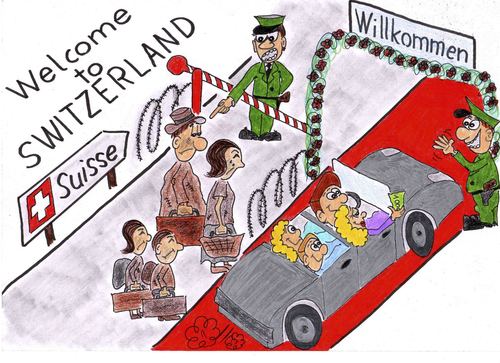 Cartoon: Welcome to Switzerland (medium) by Marcello tagged switzerland,frontier,border,foreigner
