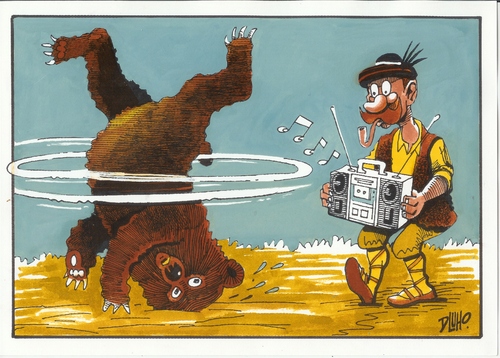 Cartoon: Modern bear dance (medium) by Dluho tagged bear,tier,tiere,bär,tanzen,dressur,dressieren,zirkus,musik,breakdance