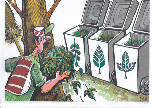 Cartoon: selective leaf collecting (medium) by Dluho tagged nature,illustration,illustrationen,müll,entsorgung,natur,umwelt,blatt,blätter,wald,müllabfuhr,kompost