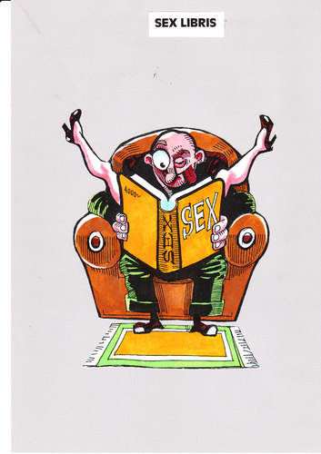 Cartoon: Sex libris (medium) by Dluho tagged ex,libris,illustration,illustrationen,sex,buch,lesen,literatur,porno