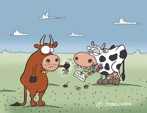 Cartoon: Happy Valentine (medium) by Dodenhoff Cartoons tagged man,woman,day,valentines,missunderstanding,farm,cow,love