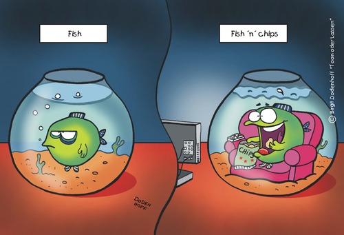 Cartoon: Fish (medium) by Dodenhoff Cartoons tagged water,sofa,tv,eat,chips,fish