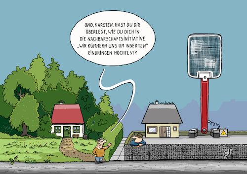 Cartoon: Nachbarschaftsaktion (medium) by Dodenhoff Cartoons tagged nachbarschaft,insektensterben,gartenbesitzer,naturgarten,schottergarten,betongarten,fliegenklatsche,unnatürlichkeit,gartenspritze,biodiversitaet,haus,im,gruenen,gruenanlagen,hausbesitzer,gartenparadies,gambionen,naturschutz,artenvielfalt,birgit,dodenhoff,cartoons,nachbarschaft,insektensterben,gartenbesitzer,naturgarten,schottergarten,betongarten,fliegenklatsche,unnatürlichkeit,gartenspritze,biodiversitaet,haus,im,gruenen,gruenanlagen,hausbesitzer,gartenparadies,gambionen,naturschutz,artenvielfalt,birgit,dodenhoff,cartoons