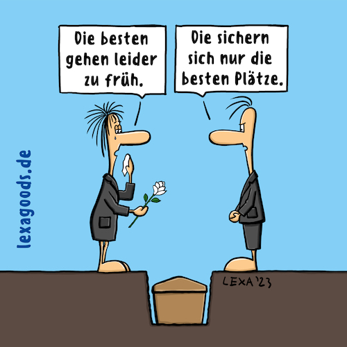 Cartoon: lexatoon Beste Plätze (medium) by lexatoons tagged lexatoon,beste,plätze,sichern,sterben,tod,beerdigung,bestattung,zu,früh,gestorben,wer,zuerst,kommt,malt