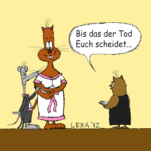 Cartoon: lexatoon Hochzeit (medium) by lexatoons tagged lexatoon,bis,das,der,tod,euch,scheidet,eule,katze,maus,hochzeit,lexatoon,bis,das,der,tod,euch,scheidet,eule,katze,maus,hochzeit