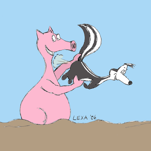 Cartoon: lexatoon ode skunk (medium) by lexatoons tagged schwein,stinktier,skunk,pig,stinken,parfüm,gestank,duft