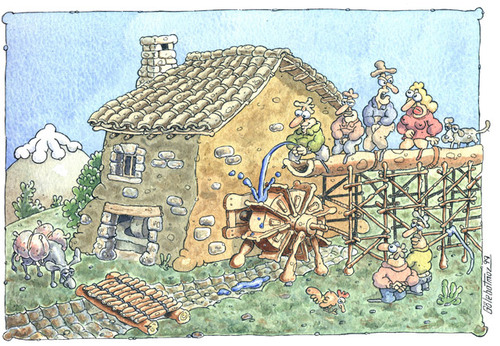 Cartoon: degirmen (medium) by Gölebatmaz tagged komik,tasima,su,degirmen,aptal,salak