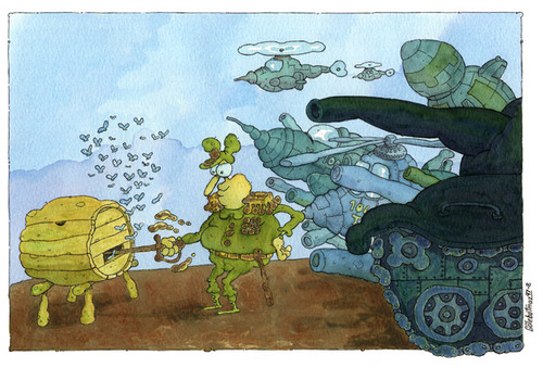 Cartoon: kovana comak sokmak (medium) by Gölebatmaz tagged savas,asker,kovan,ari,baris,silah,tank